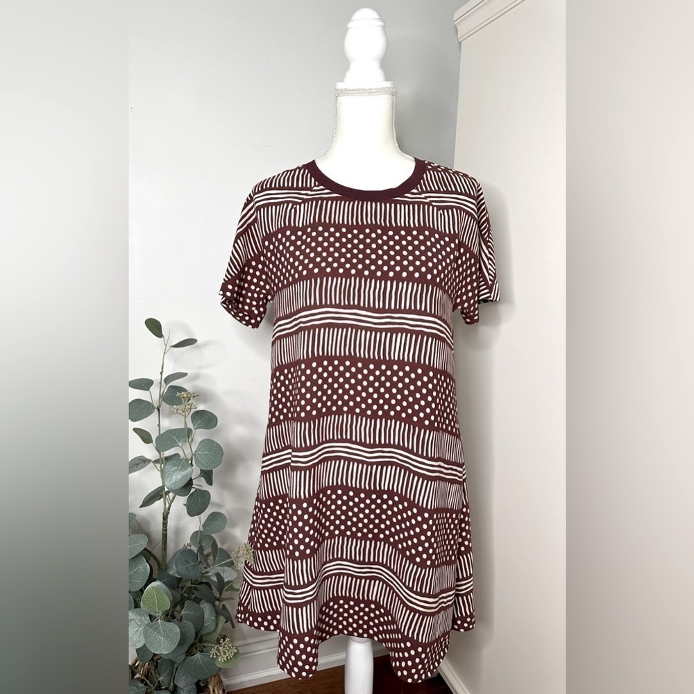 Madewell Tile Tee Dress Wave Dot Burgundy Boho Shift Womens Size XS